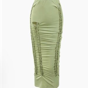 Elegant Olive Green Ruched Skirt
